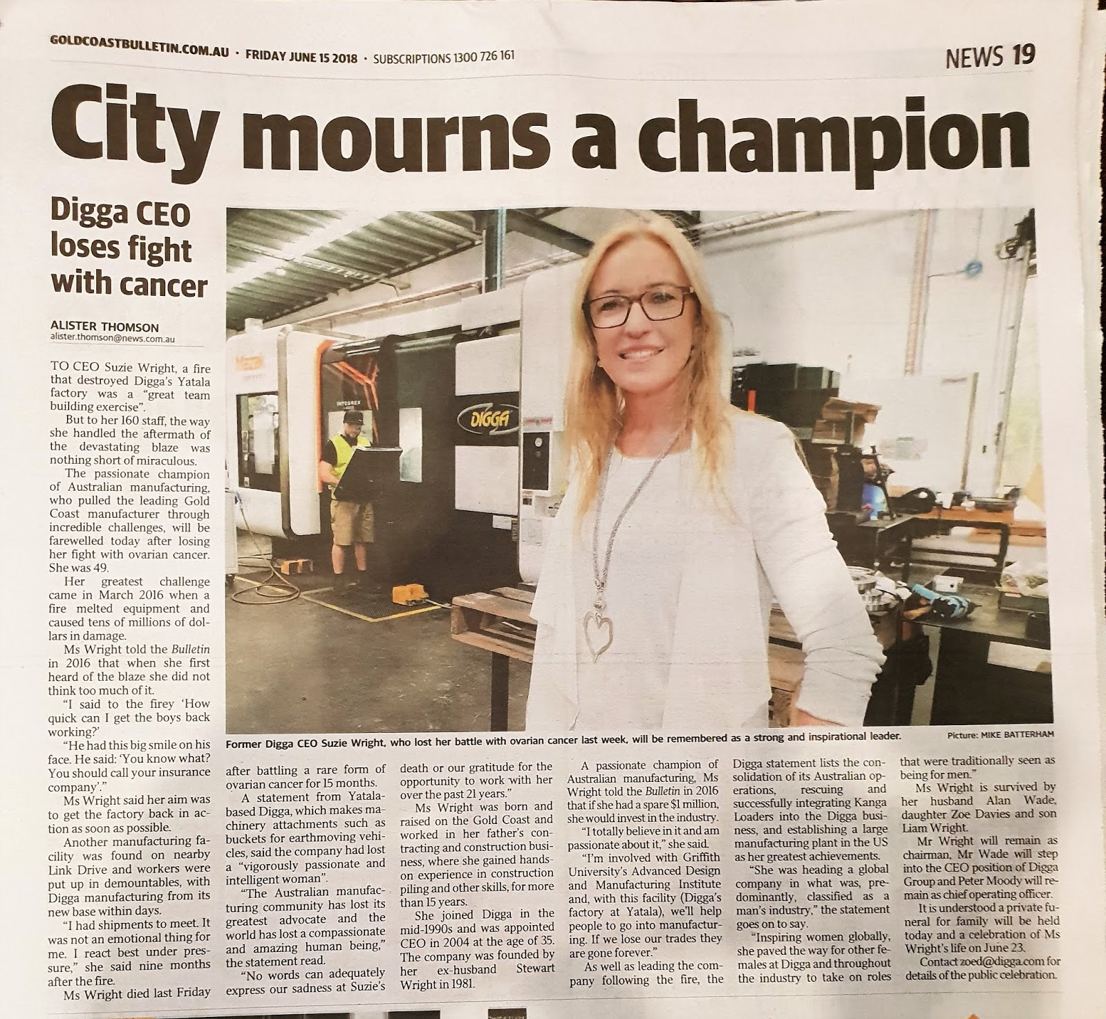 newspaper article on suzie wright